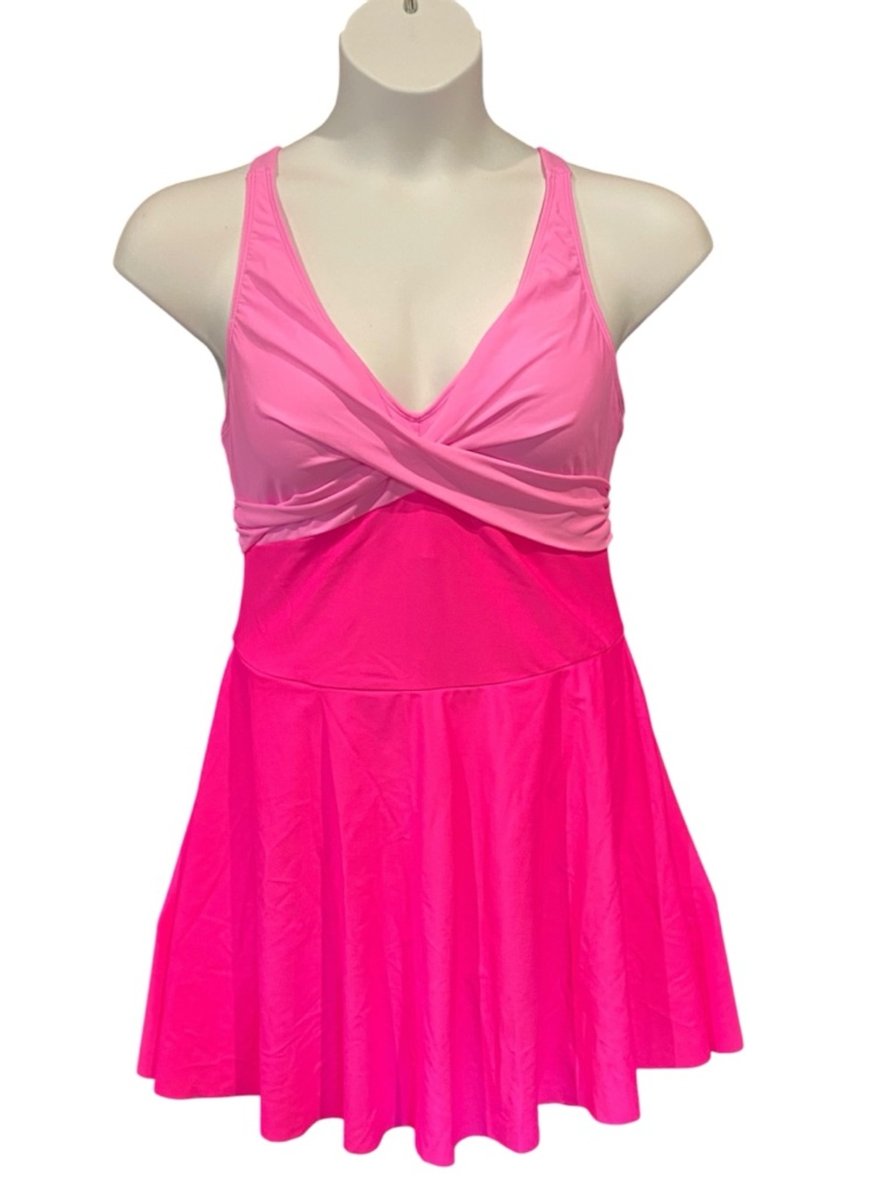Womens Hot Pink One Piece Color Block Racerback Swim Dress Size XL NWOT